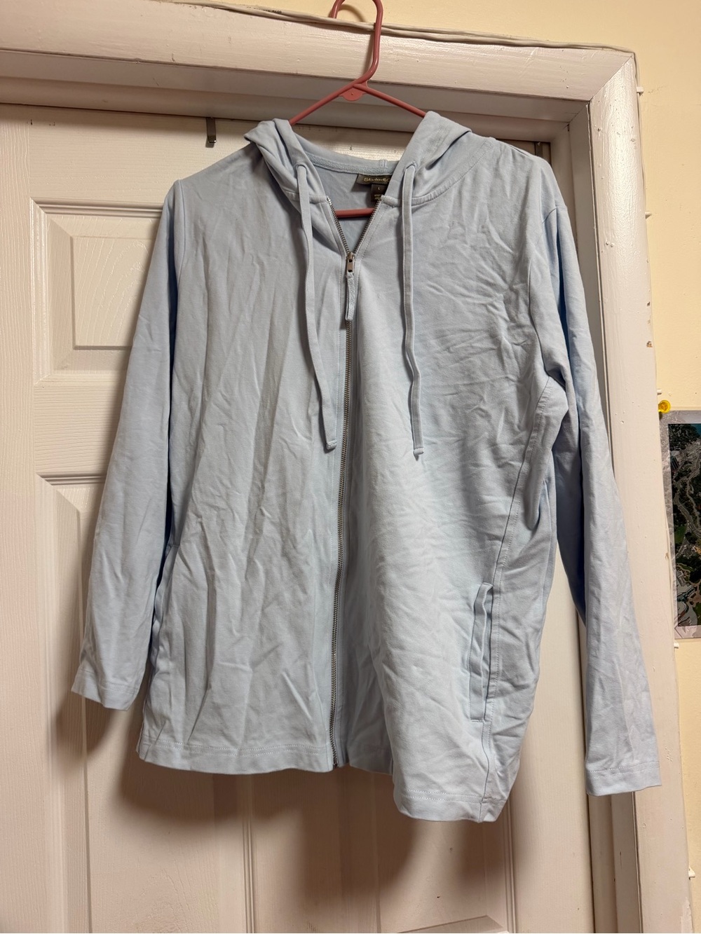 Macy's Style & Co Women's Zip-Front Hooded Sweatshirt Sweater, LG, Frozen Blue